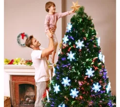 COSTWAY Sapin Et Accessoire^ Sapin De Noël Artificiel Led 210 Cm Avec Lumieres Led