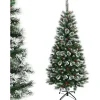COSTWAY Sapin Et Accessoire^ Sapin De Noël Artificiel 180 Cm Avec Flocons De Neige Avec Baies Rouges Dense,Base En Metal 100% Pvc