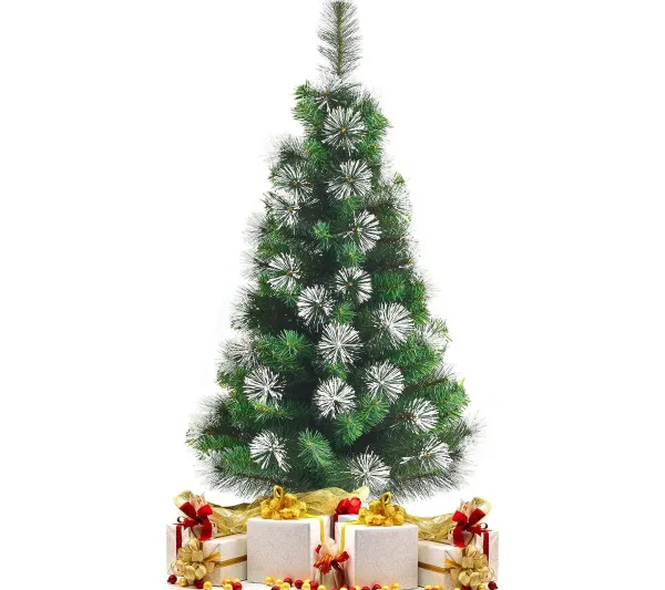 COSTWAY Sapin Et Accessoire^ Sapin De Noël Artificiel Luxuriant 120 Cm Aiguilles De Pin Enneigees Avec Effet Irise En Pvc