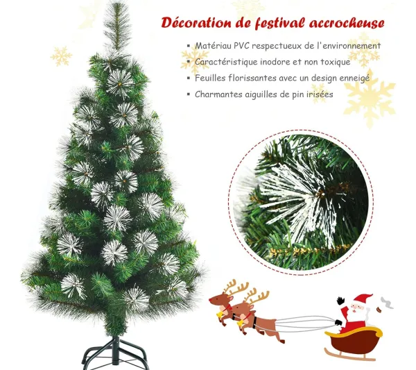 COSTWAY Sapin Et Accessoire^ Sapin De Noël Artificiel Luxuriant 120 Cm Aiguilles De Pin Enneigees Avec Effet Irise En Pvc