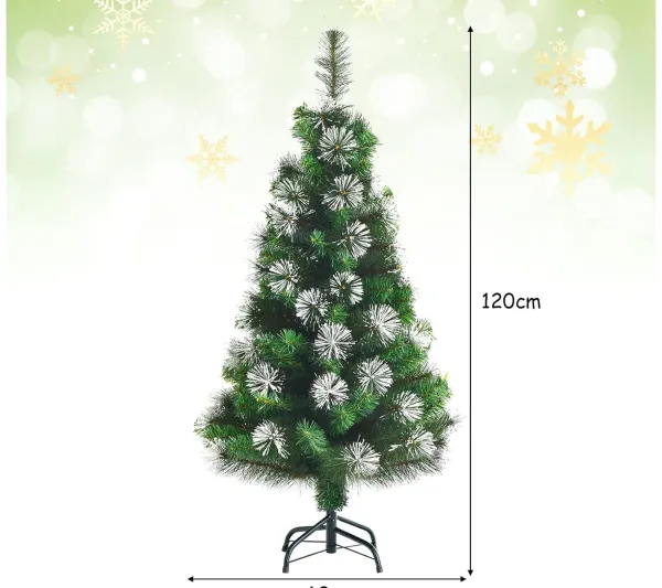 COSTWAY Sapin Et Accessoire^ Sapin De Noël Artificiel Luxuriant 120 Cm Aiguilles De Pin Enneigees Avec Effet Irise En Pvc