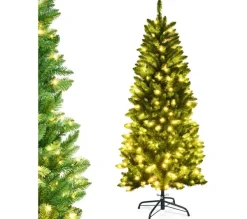 COSTWAY Sapin Et Accessoire^ Sapin De Noël Artificiel 180 Cm Avec Lumieres Blanc Chaud 743 Branches,Support En Fer Robuste,Instal