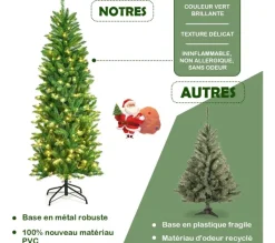 COSTWAY Sapin Et Accessoire^ Sapin De Noël Artificiel 180 Cm Avec Lumieres Blanc Chaud 743 Branches,Support En Fer Robuste,Instal