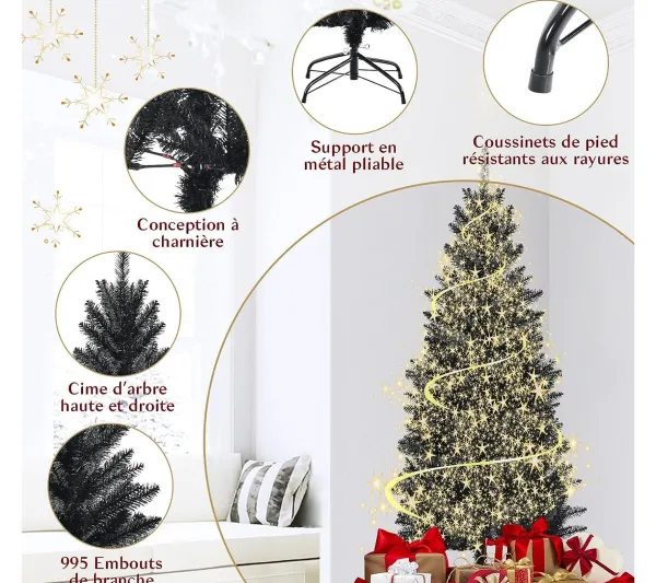 COSTWAY Sapin Et Accessoire^ Sapin De Noël Artificiel Halloween 210 Cm Feuilles De Pvc 995 Branches