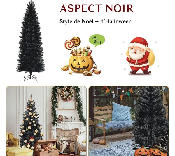 COSTWAY Sapin Et Accessoire^ Sapin De Noël Artificiel Halloween 210 Cm Feuilles De Pvc 995 Branches