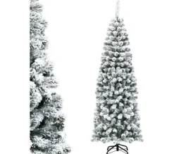 COSTWAY Sapin Et Accessoire^ Sapin De Noël Artificiel Flocons De Neige 180 Cm Avec Aiguilles En Pvc Support Metal Pliable Décor
