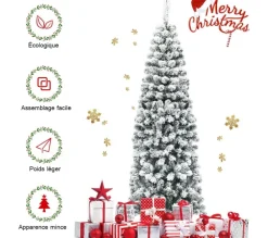 COSTWAY Sapin Et Accessoire^ Sapin De Noël Artificiel Flocons De Neige 180 Cm Avec Aiguilles En Pvc Support Metal Pliable Décor