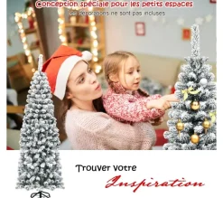 COSTWAY Sapin Et Accessoire^ Sapin De Noël Artificiel Flocons De Neige 180 Cm Avec Aiguilles En Pvc Support Metal Pliable Décor