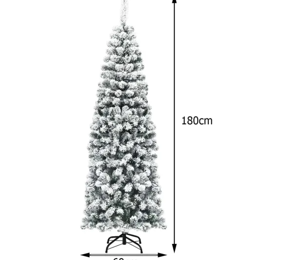 COSTWAY Sapin Et Accessoire^ Sapin De Noël Artificiel Flocons De Neige 180 Cm Avec Aiguilles En Pvc Support Metal Pliable Décor