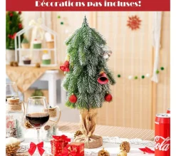 COSTWAY Sapin Et Accessoire^ Sapin De Noël Artificiel De Table 49 Cm Miniature Avec Branches En Pe Couvert De Neige Support
