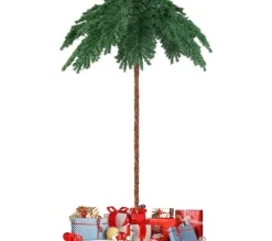 COSTWAY Sapin Et Accessoire^ Sapin De Noël Artificiel De 180 Cm, Palmier De Noël Pre-Illumine Avec 250 Lumieres Led Blanc Chaud
