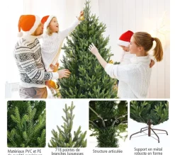 COSTWAY Sapin Et Accessoire^ Sapin De Noël Artificiel 180 Cm Avec 2 Types De Branches 718 Rameaux Realistes En Pvc Et Pe Charnier