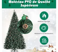 COSTWAY Sapin Et Accessoire^ Sapin De Noël 225Cm Pre-Décore Avec 1400 Pointes Blanches Des Feuilles D'Aiguilles Etoffee 89 Pommes