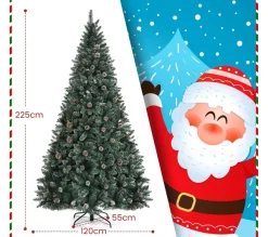 COSTWAY Sapin Et Accessoire^ Sapin De Noël 225Cm Pre-Décore Avec 1400 Pointes Blanches Des Feuilles D'Aiguilles Etoffee 89 Pommes