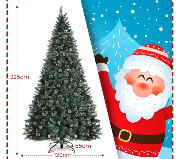 COSTWAY Sapin Et Accessoire^ Sapin De Noël 225Cm Pre-Décore Avec 1400 Pointes Blanches Des Feuilles D'Aiguilles Etoffee 89 Pommes