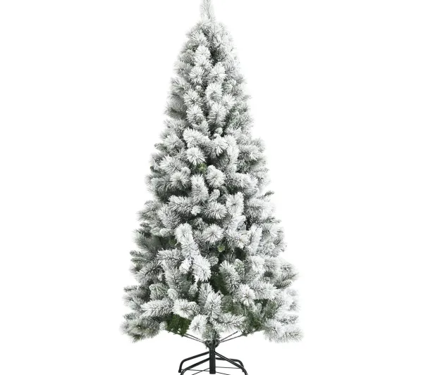 COSTWAY Sapin Et Accessoire^ Sapin De Noël Enneige Artificiel De 180 Cm Longiforme 570 Rameaux En Pvc Aspect Authentique Support