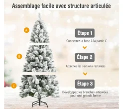 COSTWAY Sapin Et Accessoire^ Sapin De Noël Enneige Artificiel De 180 Cm Longiforme 570 Rameaux En Pvc Aspect Authentique Support