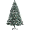 COSTWAY Sapin Et Accessoire^ Sapin De Noël Enneige Artificiel 180 Cm Avec 28 Pommes De Pin Baies Rouges 644 Rameaux Base Metalliq