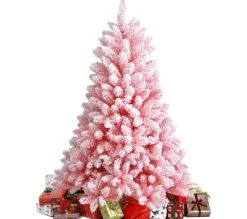 COSTWAY Sapin Et Accessoire^ Sapin De Noël Floque Artificiel 150 Cm Avec 680 Rameaux Pvc Support Metallique Pliable Couleur