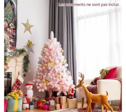 COSTWAY Sapin Et Accessoire^ Sapin De Noël Floque Artificiel 150 Cm Avec 680 Rameaux Pvc Support Metallique Pliable Couleur