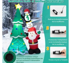 Best COSTWAY Sapin De Noël Gonflable De 266 Cm Avec Pere Noël, Pingouin, Décoration De Fete De Vacances