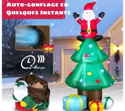 Sale COSTWAY Sapin De Noël Gonflable 2,1 M Avec Pere Noël, Lumieres Led, Gonfleur Etanche, Décoration De Noël