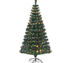 COSTWAY Sapin Et Accessoire^ Sapin De Noël Led 150 Cm Avec 180 Lumieres 8 Modes D Lluminations Fibre Optique Pre-Eclaire