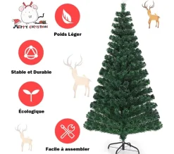 COSTWAY Sapin Et Accessoire^ Sapin De Noël Led 180 Cm Avec 230 Lumieres 8 Modes D Lluminations Fibre Optique Pre-Eclaire