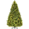 COSTWAY Sapin Et Accessoire^ Sapin De Noël/Arbre De Noël Artificiel Avec Lumiere Led Blanc Chaud, Pommes De Pin Et Pied En Metal
