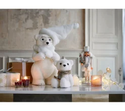 Online * Décoration A Poser H19 Cm Ours Echarpe Blanc