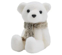 Online * Décoration A Poser H19 Cm Ours Echarpe Blanc