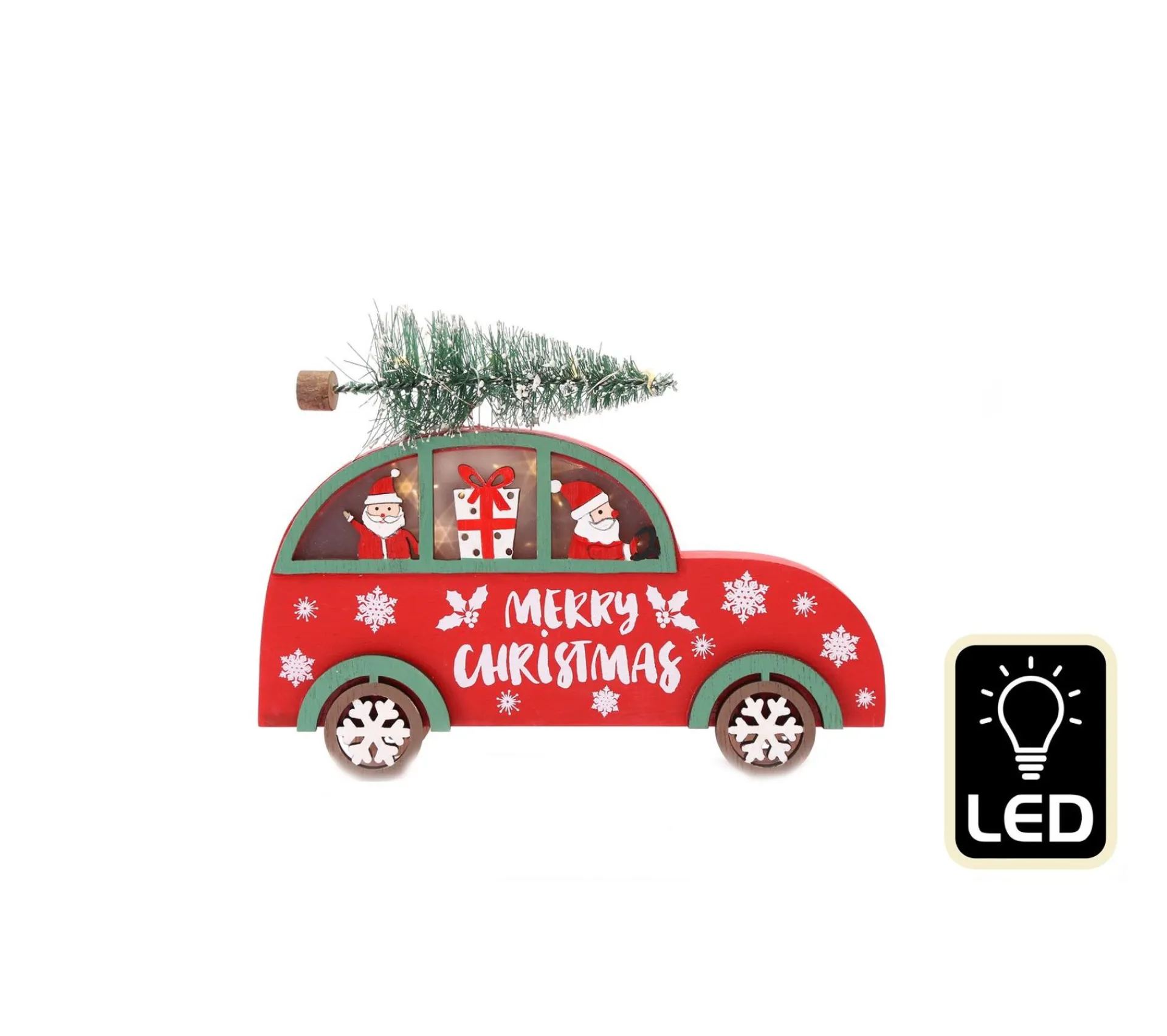 Clearance * Décoration Lumineuse Sapin Sur Voiture De Noël 20 Cm - Rouge