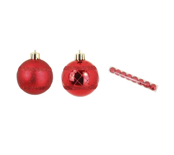 DOUCEUR D'INTERIEUR Guirlande Et Boule De Sapin^Douceur D'Interieur Set De 8 Boules Décor Carreaux De Noël Rouge