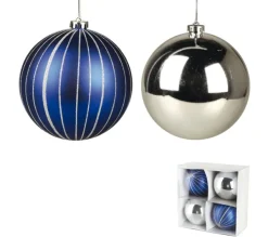DOUCEUR D'INTERIEUR Guirlande Et Boule De Sapin^Douceur D'Interieur Set De 4 Boules Bleu Et Argent 15 Cm