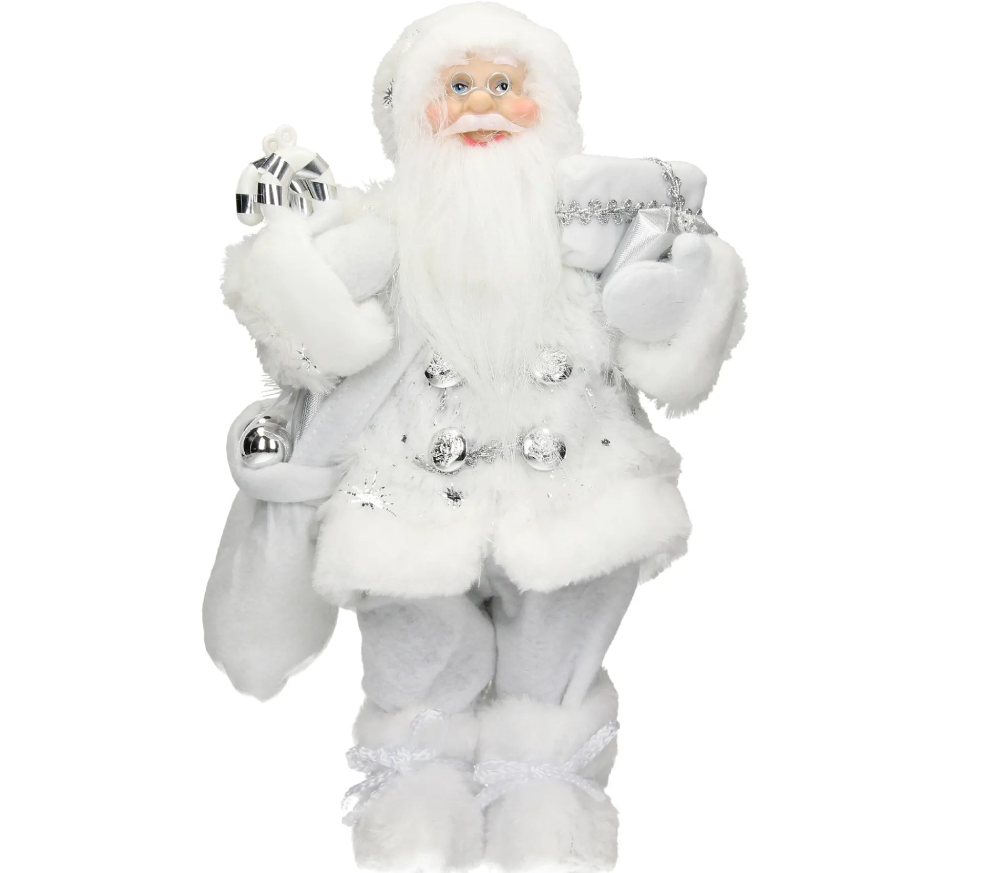 Flash Sale ECD GERMANY Décoration Pere Noël Figurine Statue Poupee De Collection Santa Claus Blanc 37Cm
