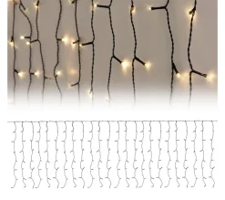 ECD GERMANY Guirlande Et Boule De Sapin^ Rideau Pendant Lumineux De Noël 200 Led Blanc Chaud Ip44 2M Interieur/Exterieur