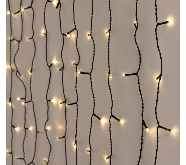 ECD GERMANY Guirlande Et Boule De Sapin^ Rideau Pendant Lumineux De Noël 200 Led Blanc Chaud Ip44 2M Interieur/Exterieur