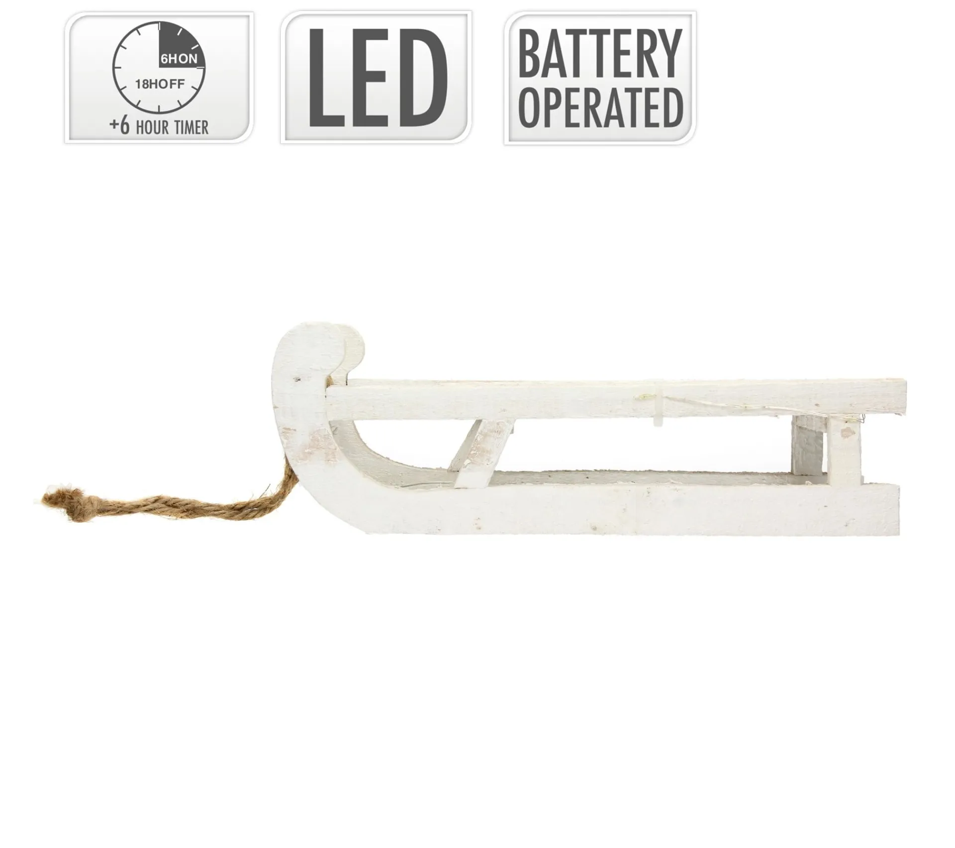 Sale ECD GERMANY Traineau Décoratif Avec Guirlande 25 Led Décoration De Noël Bois Blanc 31,5 Cm