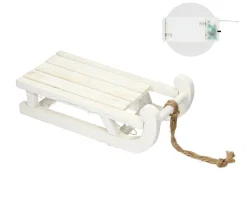 Sale ECD GERMANY Traineau Décoratif Avec Guirlande 25 Led Décoration De Noël Bois Blanc 31,5 Cm