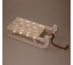 Sale ECD GERMANY Traineau Décoratif Avec Guirlande 25 Led Décoration De Noël Bois Blanc 31,5 Cm
