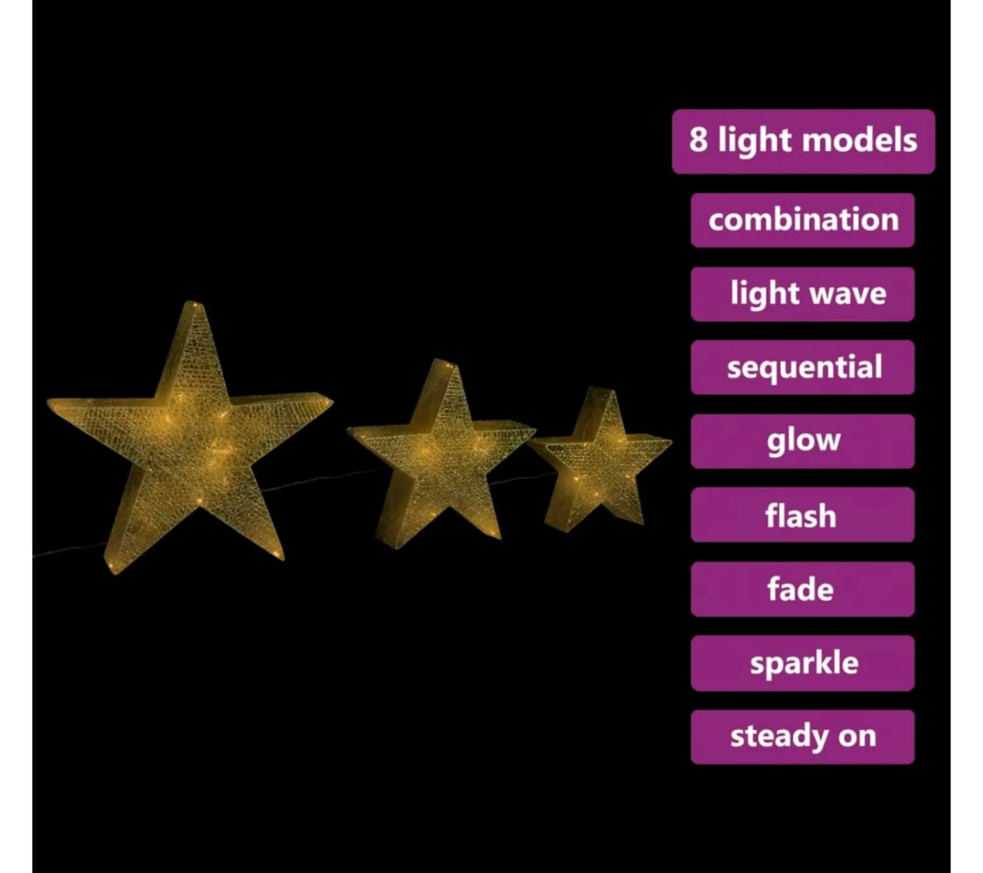 Best * Etoile De Décoration De Noël 3Pcs Dore Led Exterieur Interieur