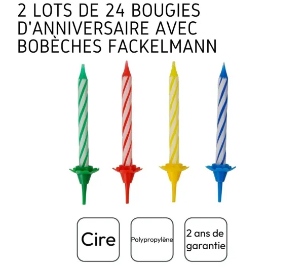 FACKELMANN Anniversaire Et Autres Fêtes^ 2 Lots De 24 Bougies D'Anniversaire Et 12 Bobeches Rio Party
