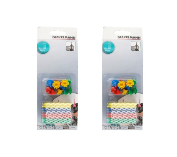 FACKELMANN Anniversaire Et Autres Fêtes^ 2 Lots De 24 Bougies D'Anniversaire Et 12 Bobeches Rio Party