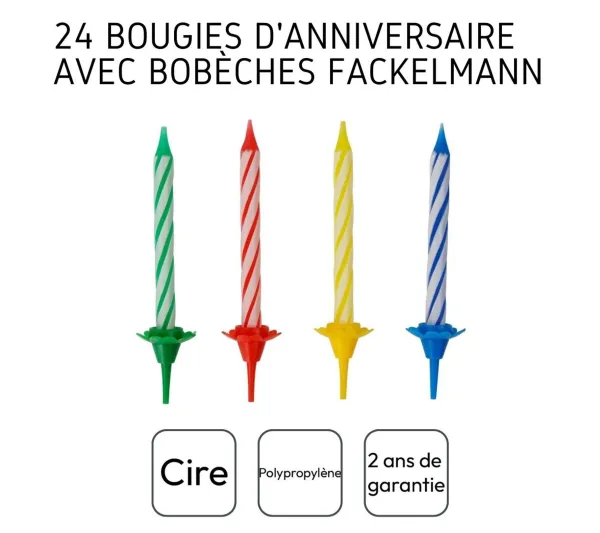 FACKELMANN Anniversaire Et Autres Fêtes^ Lot De 24 Bougies D'Anniversaire Et 12 Bobeches Rio Party