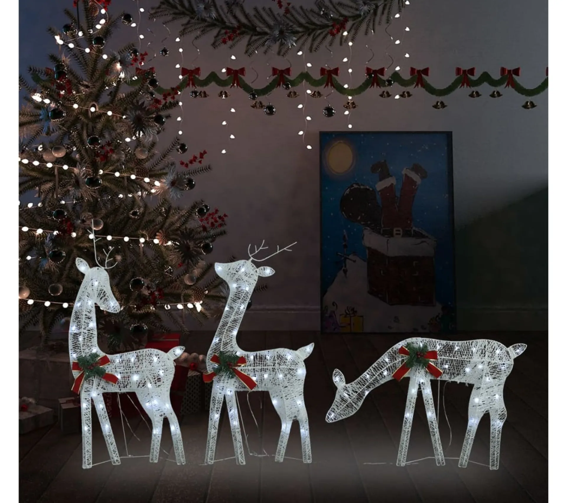 Hot * Famille De Rennes De Noël 270X7X90 Cm Blanc Blanc Froid Maille