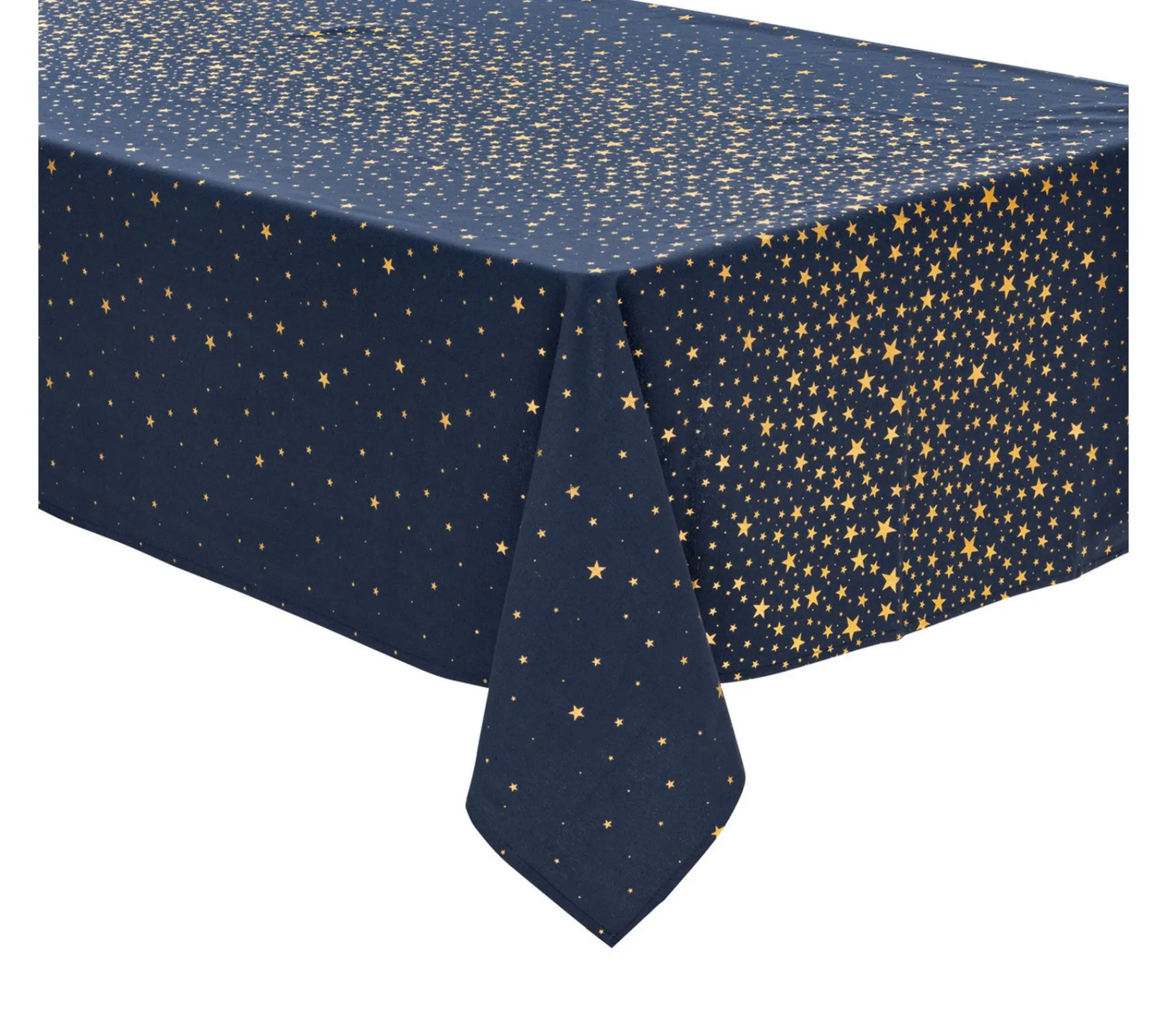 Hot FEERIC LIGHTS AND CHRISTMAS Nappe En Coton Bleu Avec Etoiles Or 140 X 360 Cm