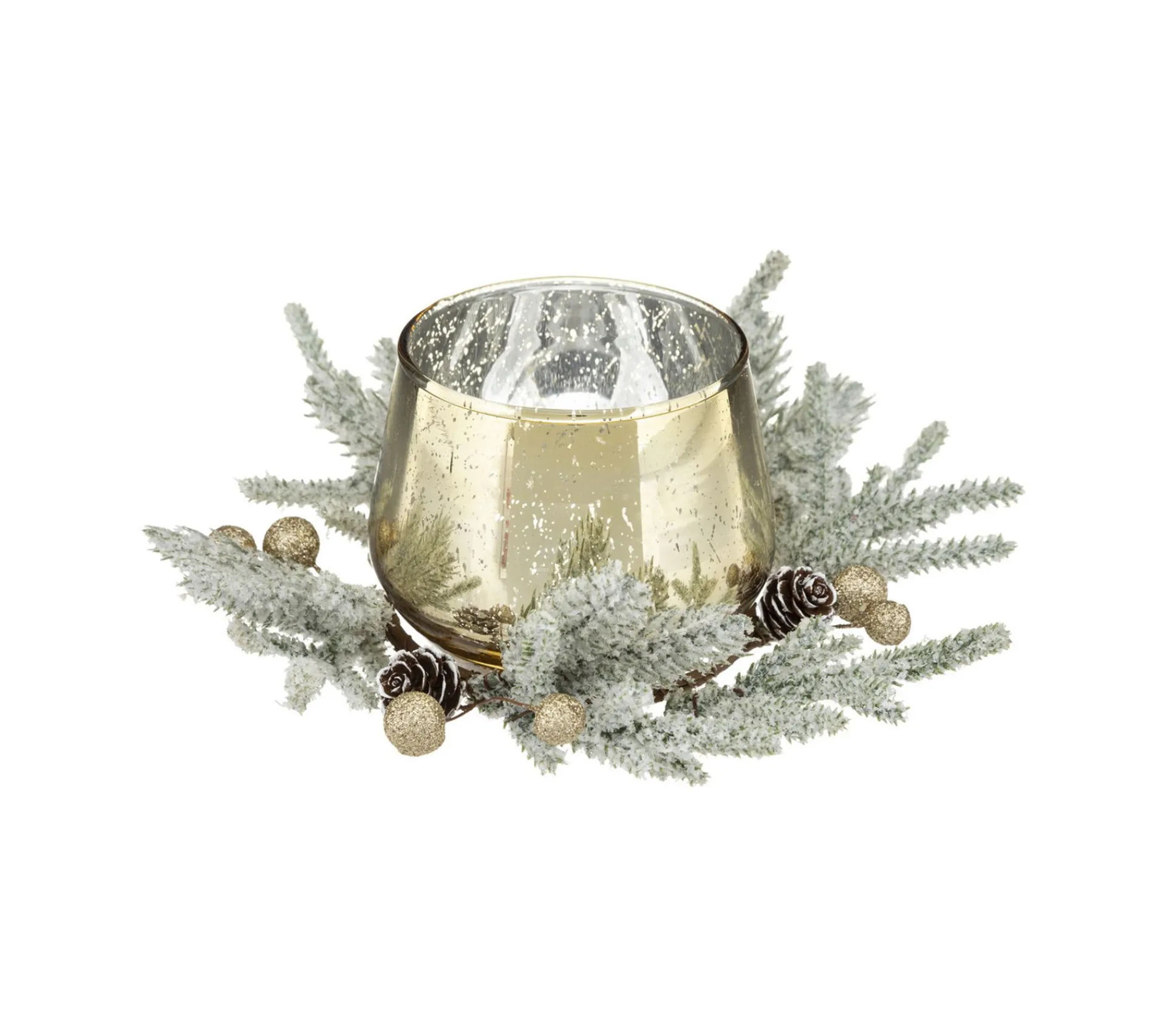 Hot FEERIC LIGHTS AND CHRISTMAS Bougeoir Photophore En Verre Dore Avec Couronne Décoree