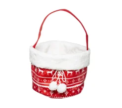 Store FEERIC LIGHTS AND CHRISTMAS Panier De Noël Rouge Avec Pompons H 34 Cm