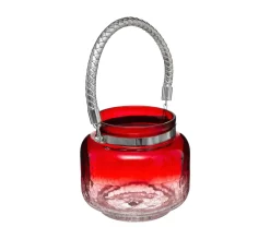Hot FEERIC LIGHTS AND CHRISTMAS Bougeoir Photophore Lanterne En Verre Craquele Rouge