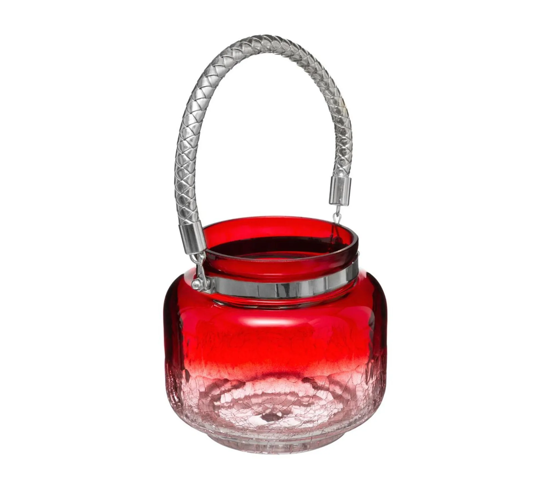 Hot FEERIC LIGHTS AND CHRISTMAS Bougeoir Photophore Lanterne En Verre Craquele Rouge